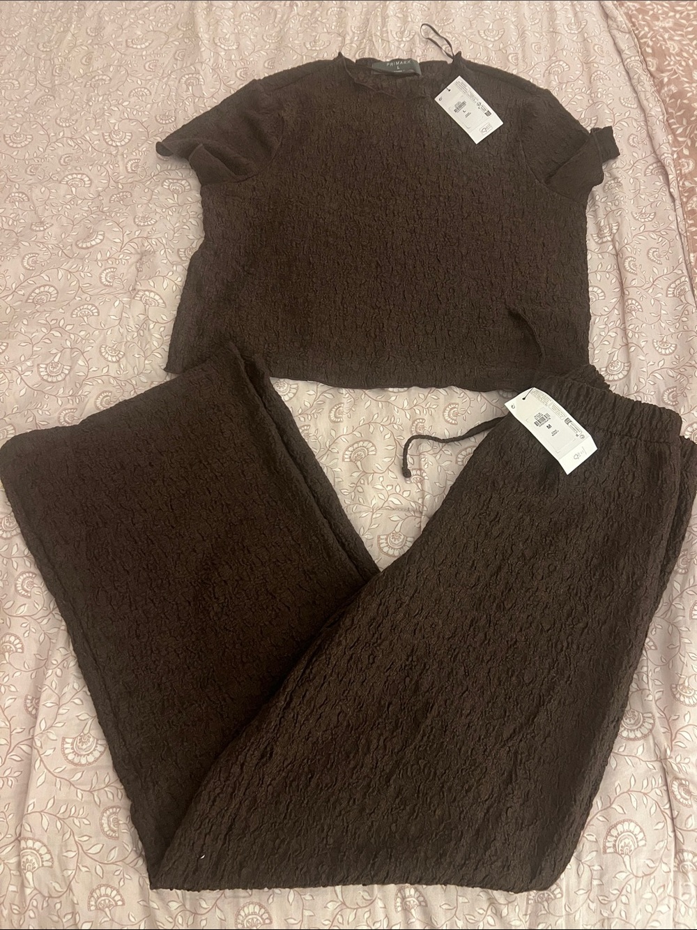 Relaxed Chocolate Brown Lounge Pants & Top Set New with Tags